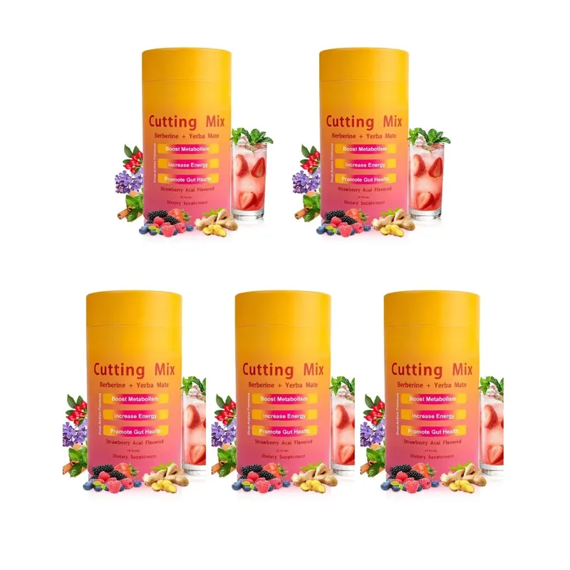 Berberine Yerba Mate Drink Mix Cutting Metabolism & Energy Support Strawberry Acai Flavor Gut Wellness 30 Stick Packs 180g