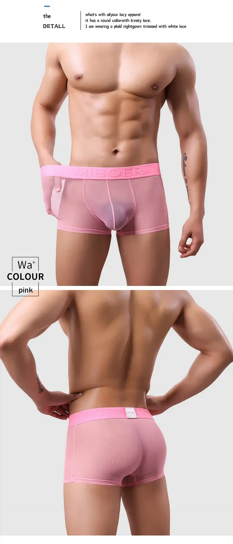 Men's Transparent Full Mesh Boxer Briefs See-Through Underwear Low Rise U-Pouch Breathable Sexy Low-Rise Elastic Waistband — image 13