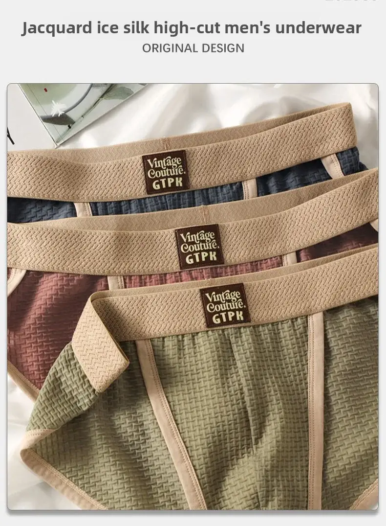 3 pcs Vintage Men High Cut Nylon Briefs Ice Silk Mesh Cool Underpants Soft Breathable Quick Dry Mens Underwear — image 2