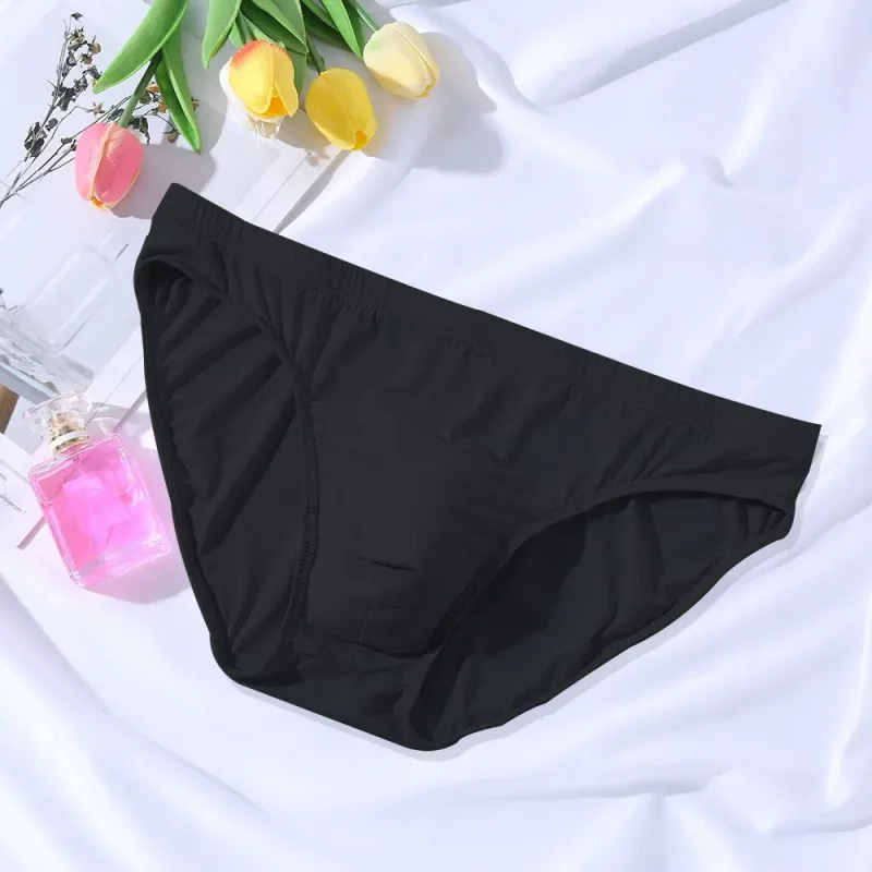 New Big Men's U Convex Underwear Ice Silk Quick Drying Briefs Summer Cool Low Waist Thin Male Underpants Plus Size