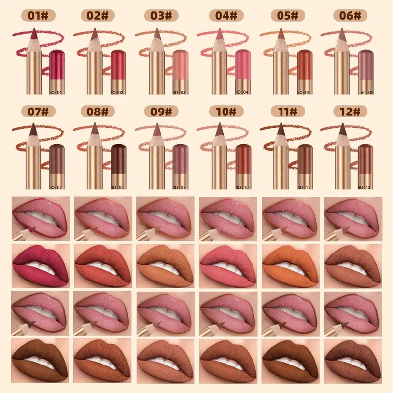 12 ΤΕΜ Σετ Lipliner Αδιάβροχο ματ μολύβι χειλιών Lipstick Lasting Lip Liner Pen Smooth Nude Lipstick Pencil For Cosmetics — image 3