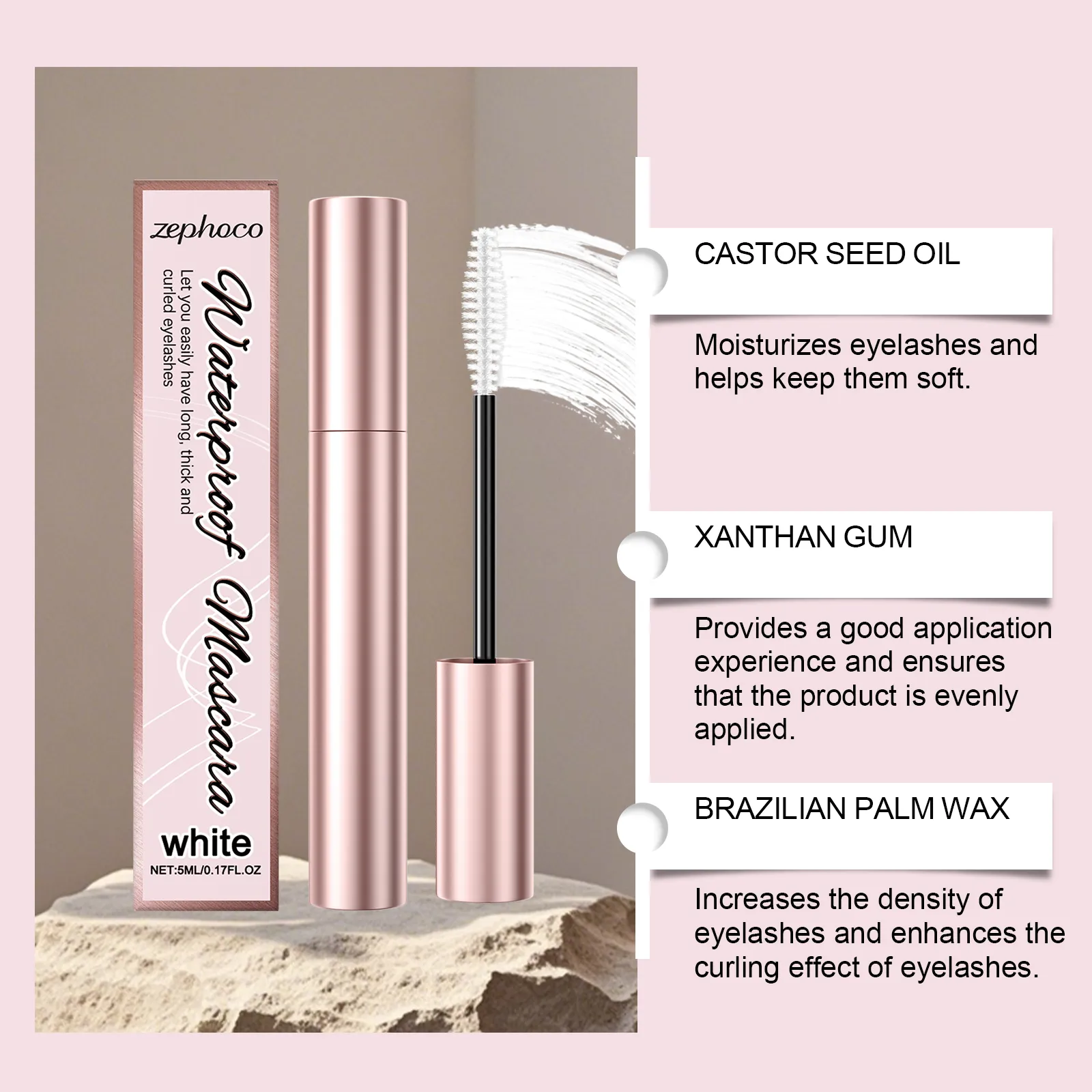 Λευκή μάσκαρα Eyelashes Curling Υγρό Αδιάβροχο Φυσικά Ανθεκτικά Extensions Μακιγιάζ Eye Beauty Cosmetics Brush 5ml — image 5