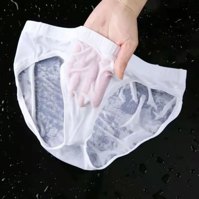Men Sexy Sheer Ice Silk Briefs Underwear Quick-Dry U Convex Pouch Breathable Low-Waist Underpants Summer Cooling — image 3