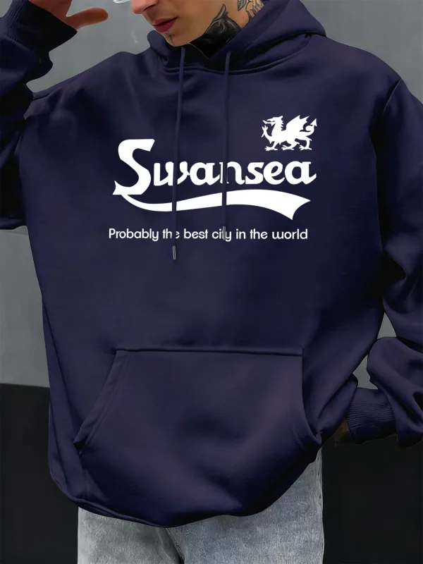 Swansea, la mejor ciudad, diseño de letras, Otoño, Sudadera con capucha para hombre, sudadera con bolsillo, jerséis suaves de lana informales, ropa de Hip Hop, Tops sueltos — image 6