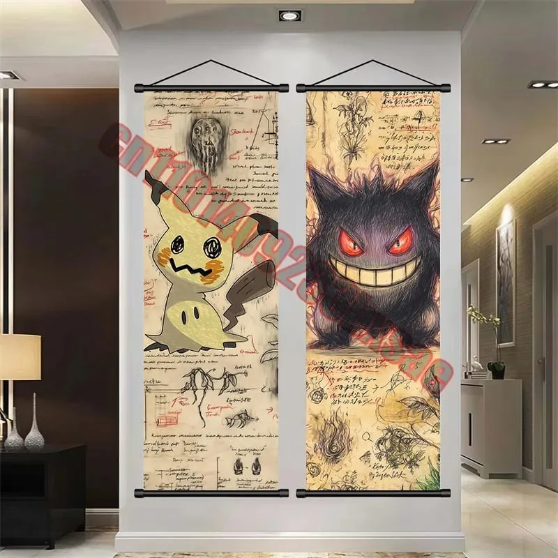 Έντυπη αφίσα Pokemon Έργα τέχνης τοίχου Anime Εικόνες Gengar Charizard Ζωγραφική Καμβάς Pikachu Κρεμαστά ρολά Διακόσμηση δωματίου στο σπίτι