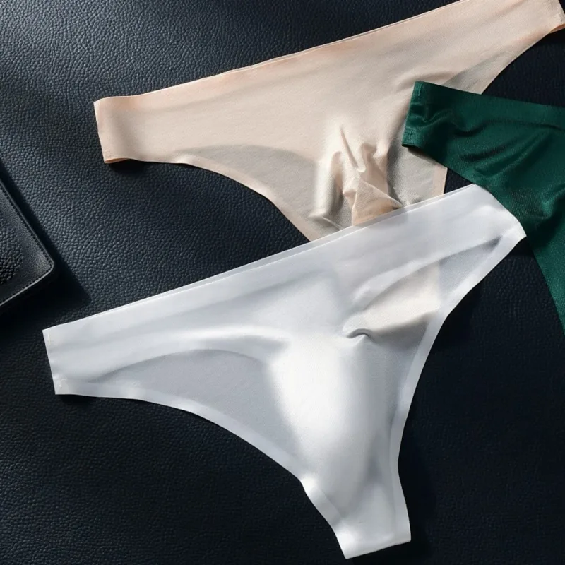 Men Seamless Ice Silk G-String Underwear 3D Bulge Pouch Low-rise T-Back Thongs Low Rise Men Bikini Briefs U Pouch Lingerie — image 2