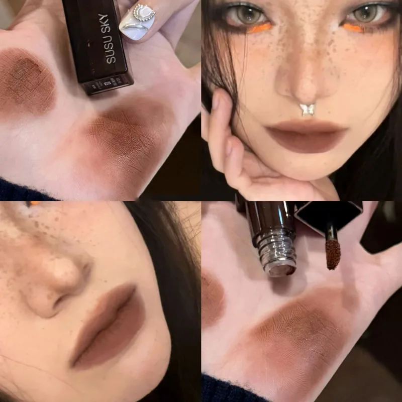 Αδιάβροχο Punk Gothic ματ μαύρο κραγιόν Μωβ Lipgloss Μακιγιάζ Mousse Lip Mud Σκούρο κόκκινο καφέ Κραγιόν Αντικολλητικό Cup Lip Tint — image 2