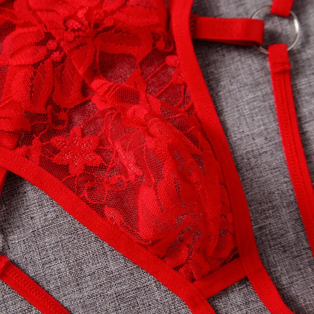 Sexy Underwear Men's G-Strings Exotic Lingerie Panties Sheer Lace Pouch Hollow Out Lace Flower Pattern Adjustable Waistband — image 4