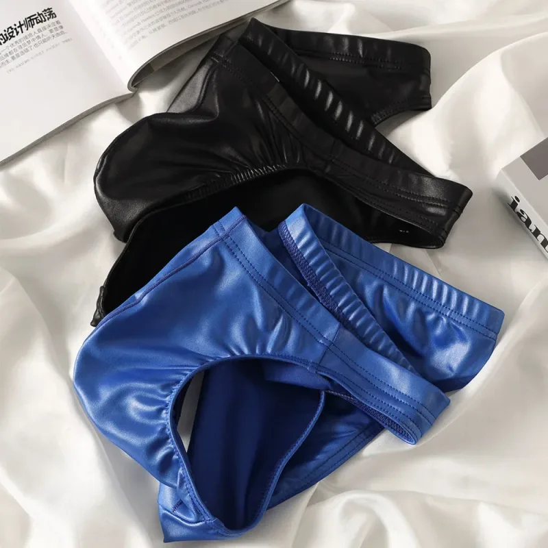 Sexy Briefs Underwear Men Faux Leather Sexy Underwear Briefs Low Waist Bulge Pouch Lingerie Panties Underpant Triangle Pants — image 3