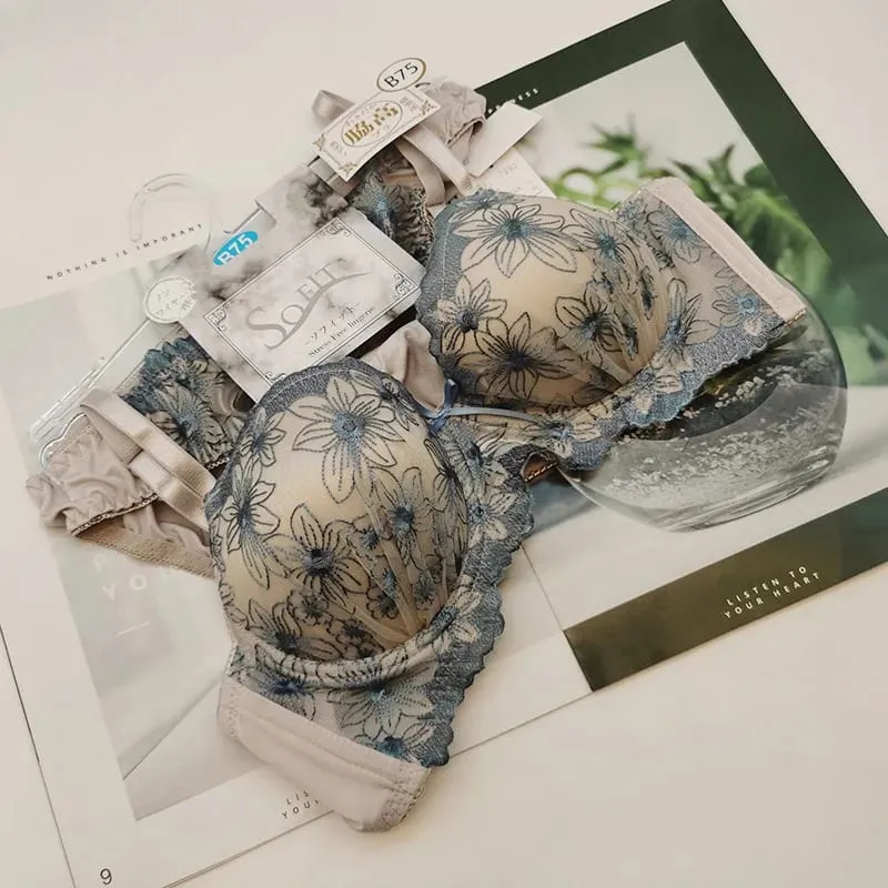 Novo suporte de reunião conjunto de sutiã de renda modelos de luxo bordado lingerie amigável à pele breif terno confortável roupa interior sem fio