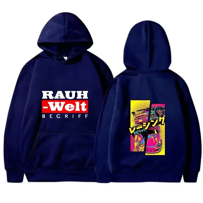 Rauh Welt Hoodie Car Widebody Tuning JDM Racing Pop Art Comic Esztétikus Fekete Túlméretes Alkalmi pulóver, Hosszú ujjú