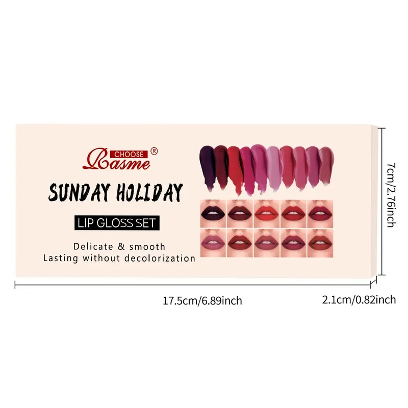 Σετ μακιγιάζ 10 χρωμάτων Mouth Red Lip Glaze Σετ δώρο για την Ημέρα του Αγίου Βαλεντίνου Εξαιρετικό πρακτικό φορητό σετ κραγιόν Lipgloss