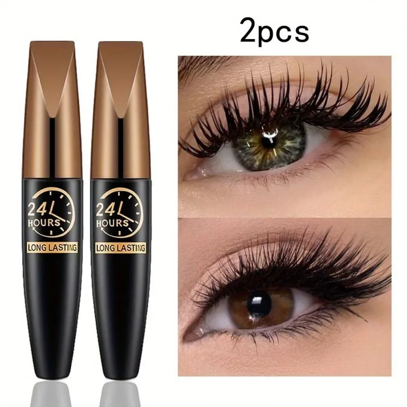 2 τμχ/σετ Αδιάβροχη μάσκαρα 8D Curling Formula με ίνες μακράς διαρκείας που ενισχύει τον όγκο των βλεφαρίδων και μακιγιάζ ματιών φιλικό προς το CurTravel