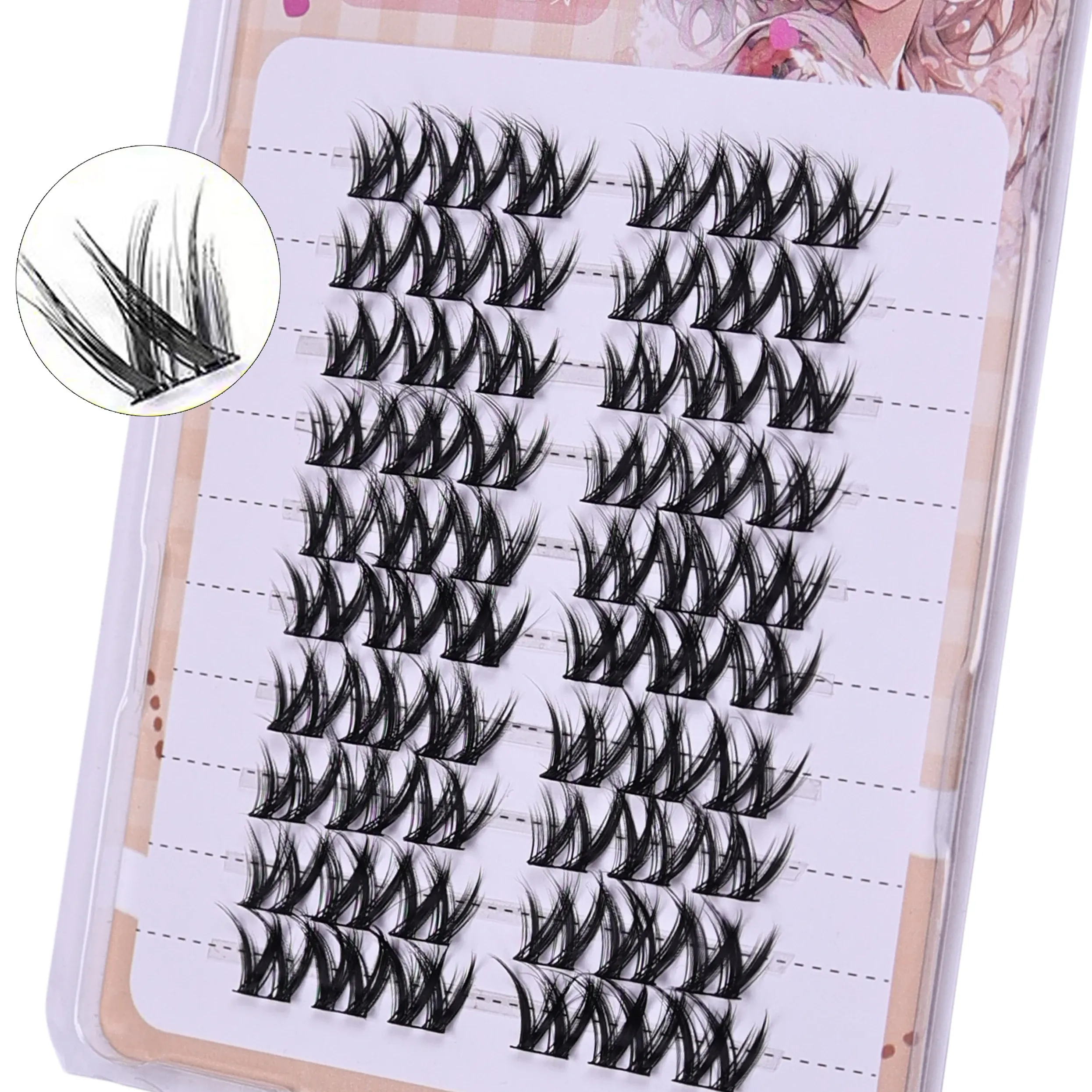 סיבים קלים בצורת W פלאפי מקבץ ריסים 10 שורות 60 אשכולות לא חתוכים ריסים טבעיים DIY אנימה איפור עיניים למשרד יומי