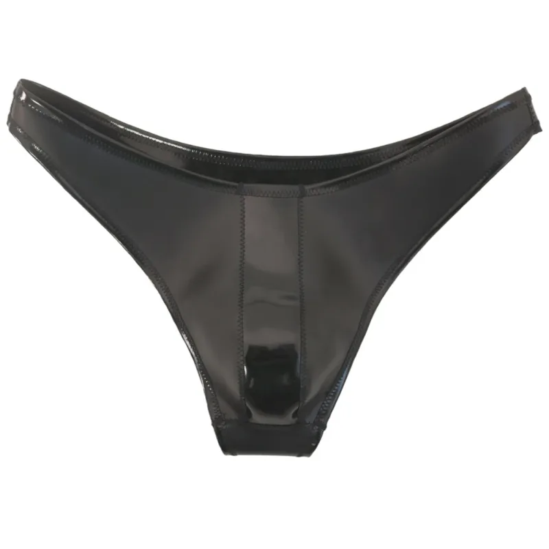 Men Sexy Latex Ammonia Glossy Brief Patent Leather Thongs Sissy U Pouch Very Hot Lingerie Low Rise Gay Lingerie Men's Panties