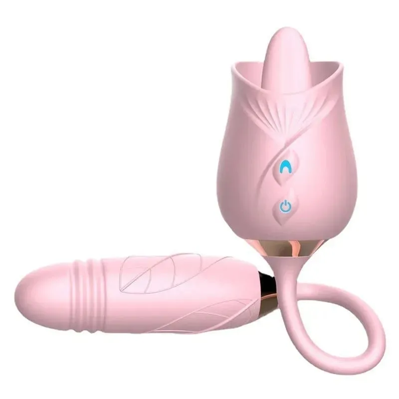 Rose 3in1 Sucker Vibrator για γυναίκες Τηλεσκοπικός διεγέρτης κλειτορίδας Dildo Licking Vagina Massager Masturbator Παιχνίδια σεξ για γυναίκες