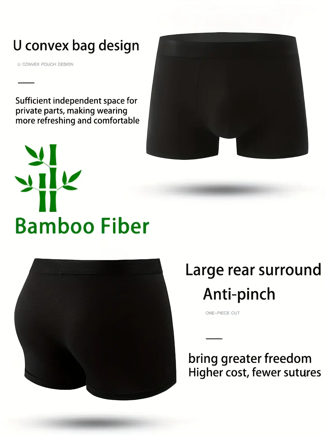 5 Packs Bamboo Fiber Man Underwear Summer Thin Comfortable and Breathable Men Boxer Briefs Daily Men Panties Black — image 6
