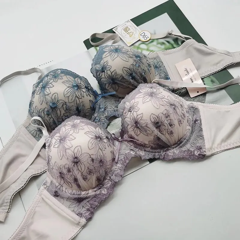 Novo suporte de reunião conjunto de sutiã de renda modelos de luxo bordado lingerie amigável à pele breif terno confortável roupa interior sem fio