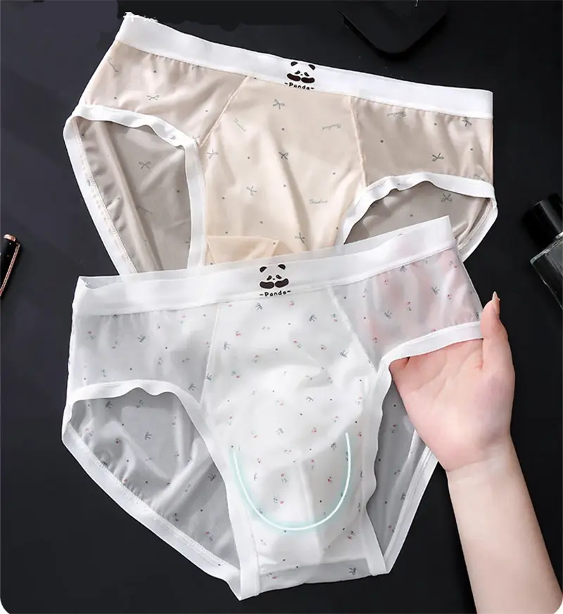 New Bare feel men's underwear printed sissy cuecas masculino ice silk sexys tøy men cueca thin seamless calzoncillos hombre — image 2