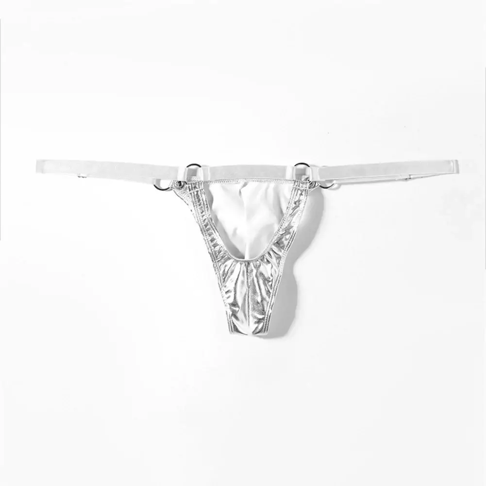 1pc Men Patent Leather G-String Sexy Thong V-back Low Ring Rise T-back Bulge Pouch Đồ lót Đồ lót Gay Sissy Hot Clubwear — image 8