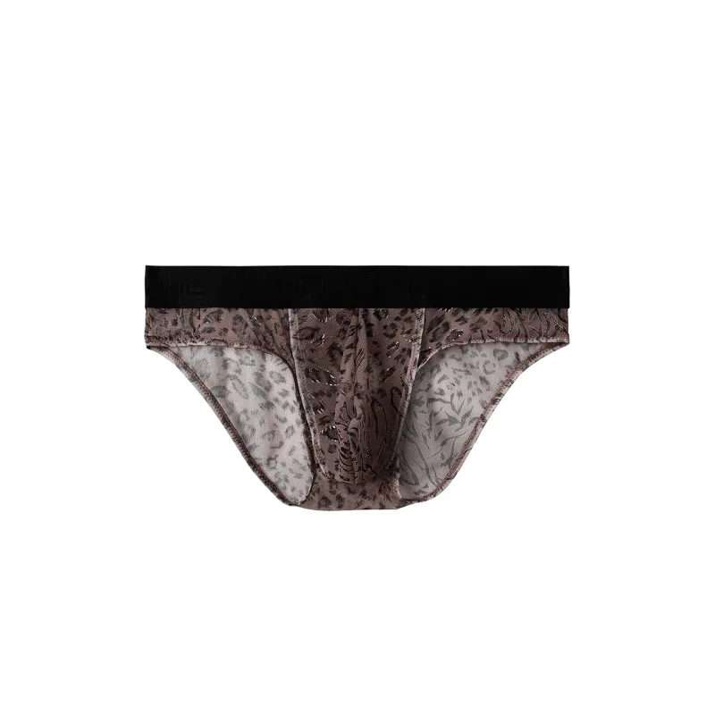 Men's Separate Dual Pouch Briefs Summer Ice Silk Seemless Sheer Panties Breathable Mesh Leopard Print Travel Quick-dry Underwear — image 15