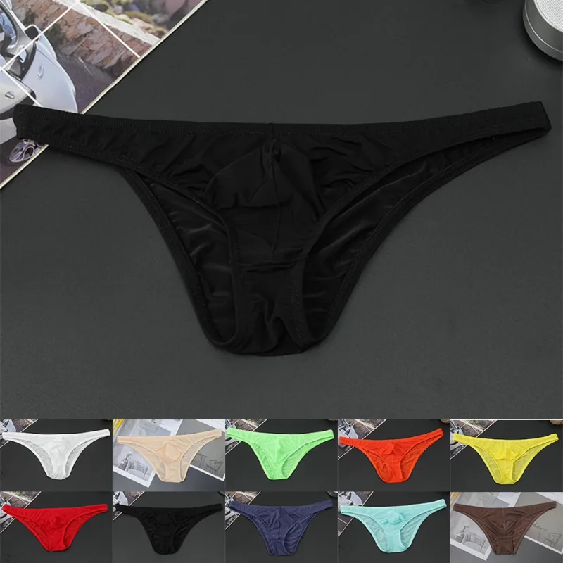 Mens Sexy Low-Waist Briefs Shorts See Through Pouch Underwear Ice Silk Underpant Bikinis Ultra Thin Panties Solid Comf Lingerie — image 5