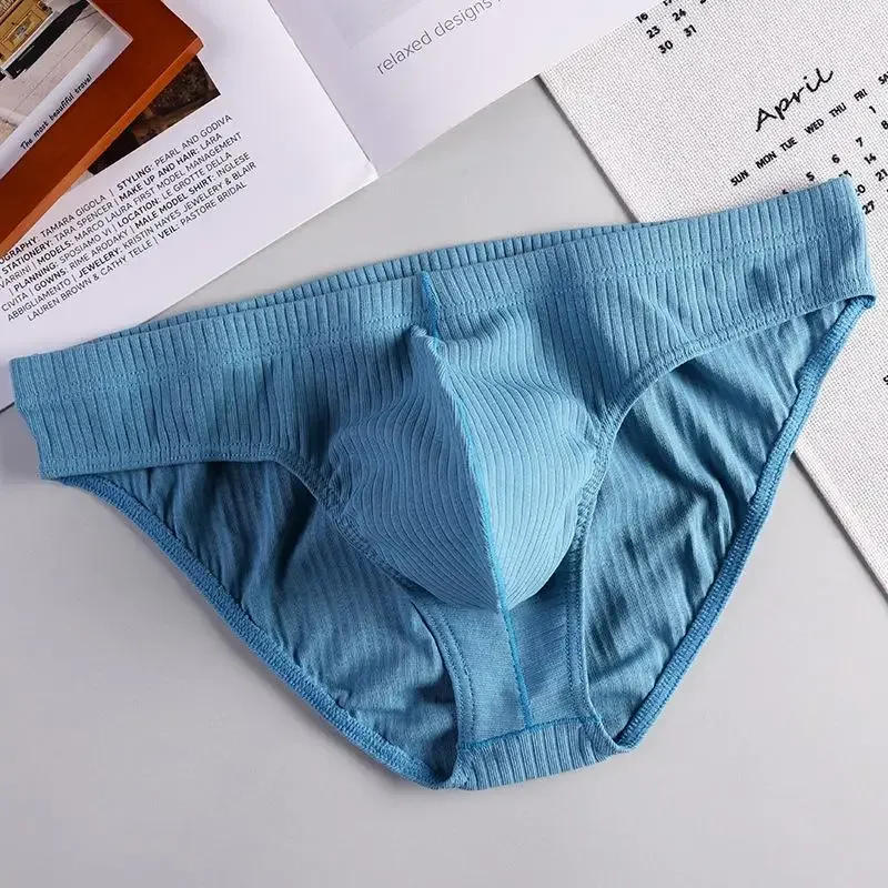 Men's Sexy Brief Ribbed Cotton Breathable Comfortable Sweat Absorption Sports Underwear Youth Low Waist U Convex Pouch Underpant — image 7