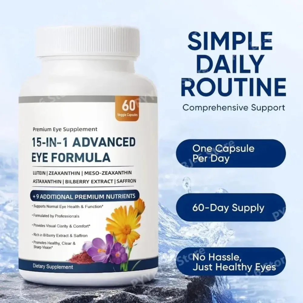 15-in-1 Advanced Eye Formula with Lutein Zeaxanthin Astaxanthin Bilberry & Saffron Visual Comfort Support 60 Capsules — image 5
