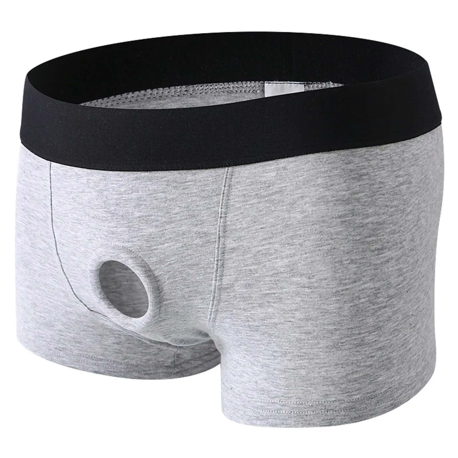 Men's Boxers Front Hole Pouch Underwear Silicone Cockring Sexy Boxershorts Wide Waistband Cotton Underpants Hollow Out Lingerie — image 2