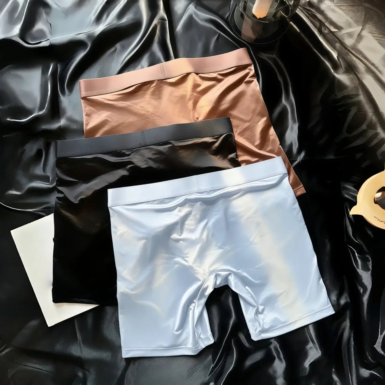 Men's Glossy Satin Long Leg Boxer Briefs Gradient Fashion Waistband Ultra Smooth Soft High Elastic Low Rise Male Underwear — image 2