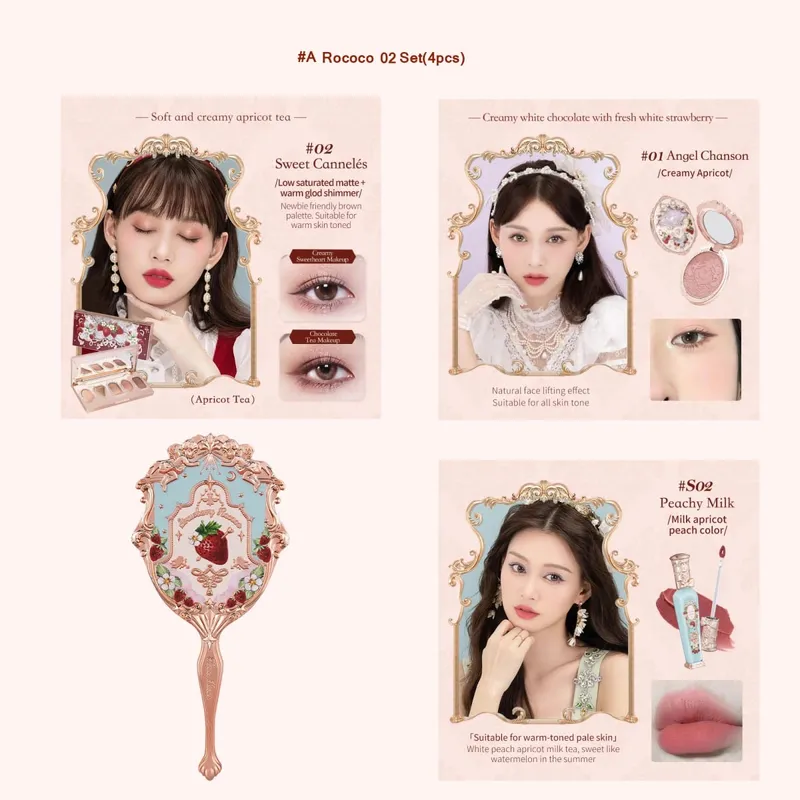 Flower Knows Strawberry Rococo סדרת סט איפור גליטר מאט צלליות פלטת סומק Power Velvet ליפסטיק ערכת בושם — image 8