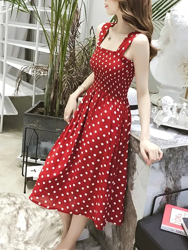 Καλοκαιρινό Befree Beach Long Vintage Dots Casual βολάν Κομψό Maxi Strap Camis Silky 5XL Φόρεμα Vestidos Sexy Women