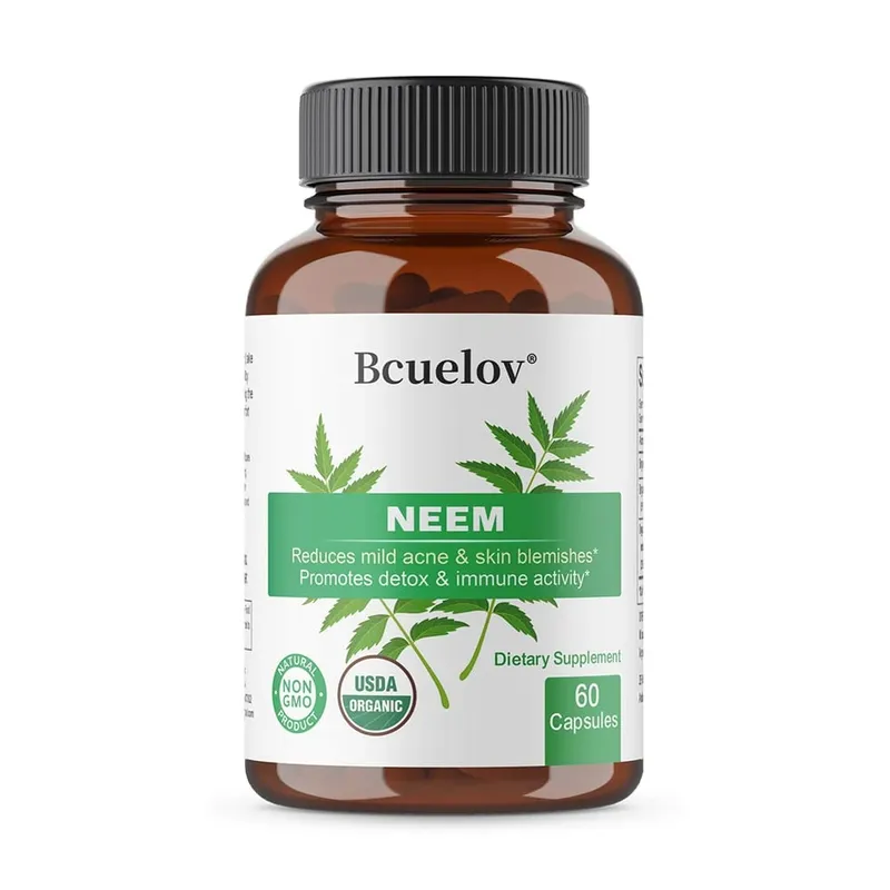 Organic Neem Capsules - Herbal Acne Supplements Supporting Clear Skin and Detox - Vegan Non-GMO Gluten Free