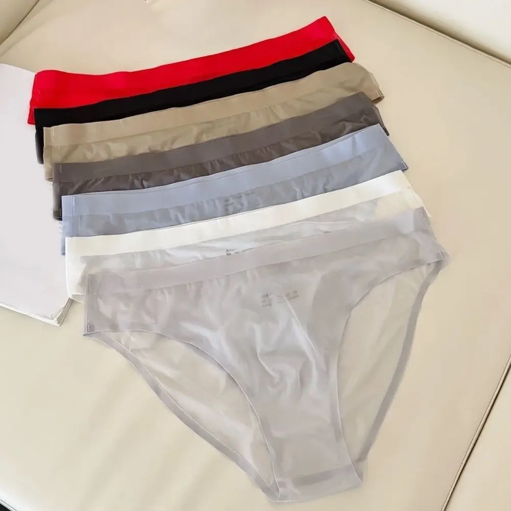 1pc Men's Ultra-thin Transparent Seamless Ice Silk Briefs 3D Bulge Pouch Mid Waist Underwear Breathable Male Lingerie — image 1