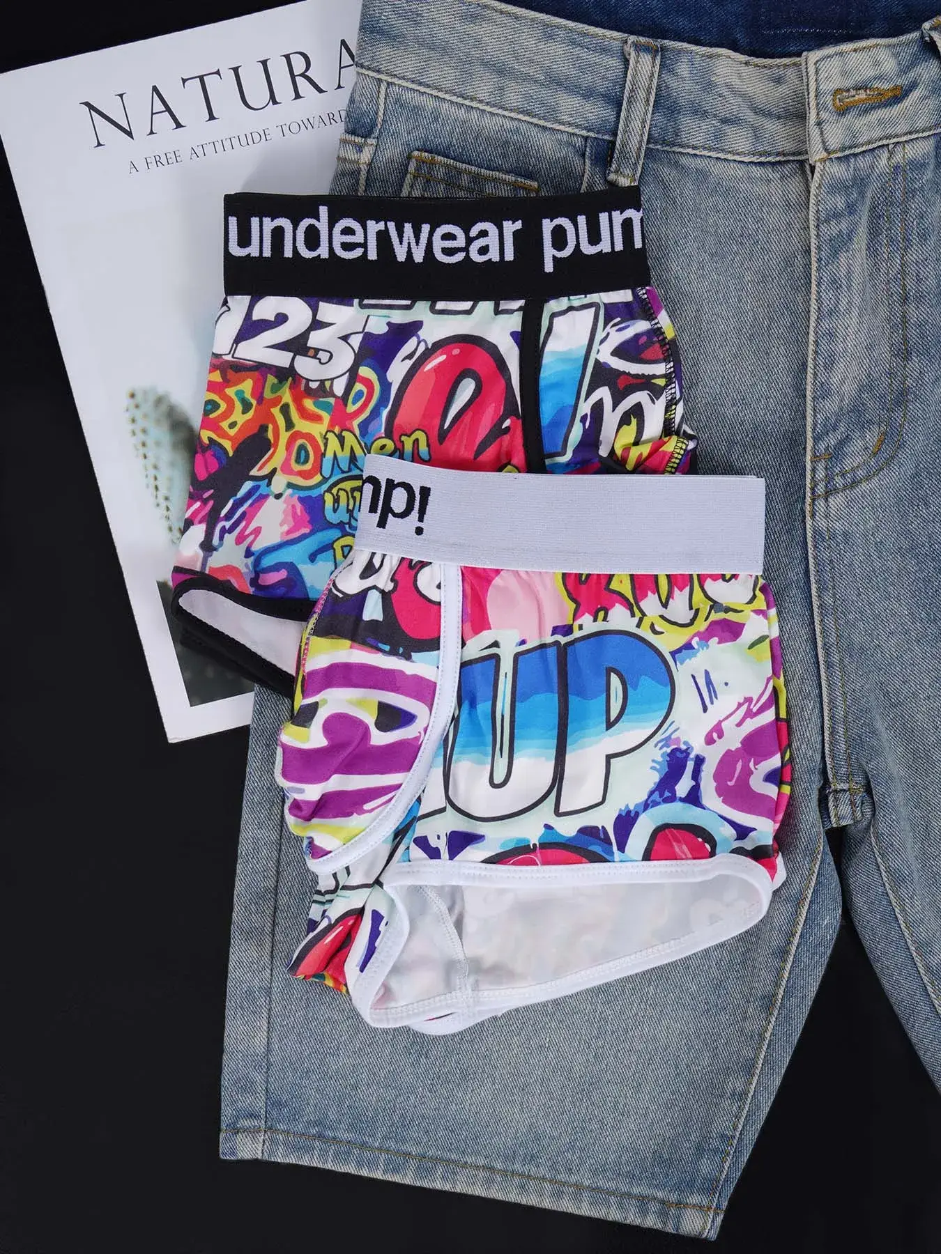 1PCS Men's Cotton Nylon Blend Boxer Briefs All-Over Graffiti Print Wide Elastic Waistband Non-Tight Fashion Sport Underwear — image 3