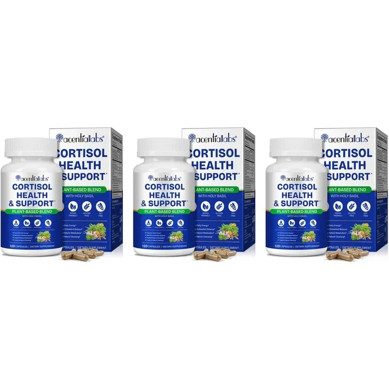 AcentiaLabs Cortisol Health & Support Capsules with Holy Basil Ashwagandha and Magnesium for Calm Stress Balance 120 Capsules