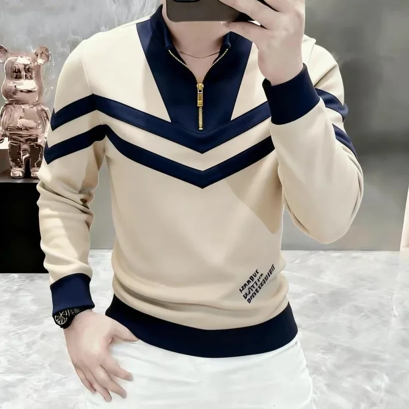 Sudaderas con cuello levantado de lujo para hombre, Sudadera con capucha empalmada a la moda, sudaderas informales cómodas y versátiles, ropa para hombre 2026 — image 5