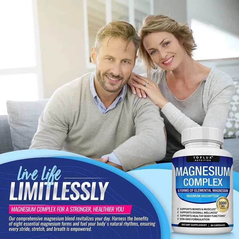 Συμπλήρωμα Magnesium Complex 1000MG - Magnesium Glycinate Citrate & Malate - Sleep Support Stress Relief Muscles & Relaxation — image 6