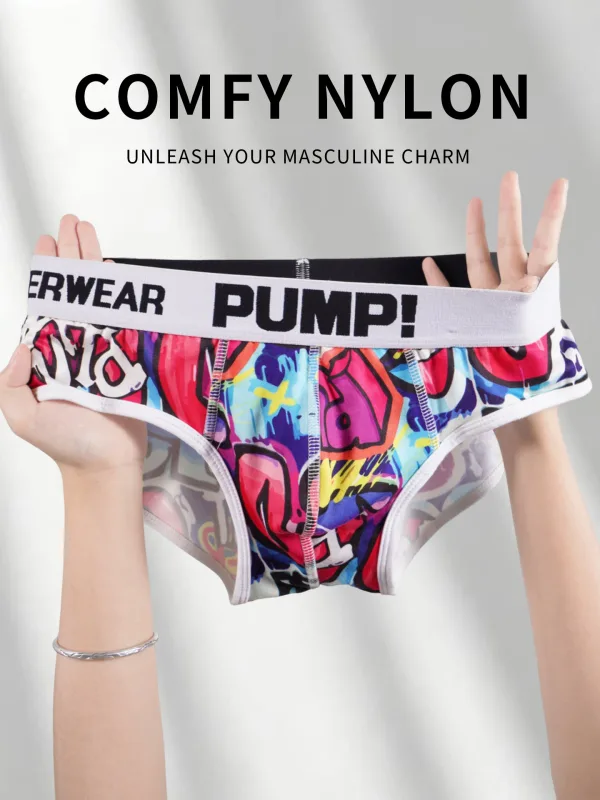 Men’s Graffiti Print Triangle Underwear Elastic Waistband Ice Silk Breathable Underwear 3256811822635074