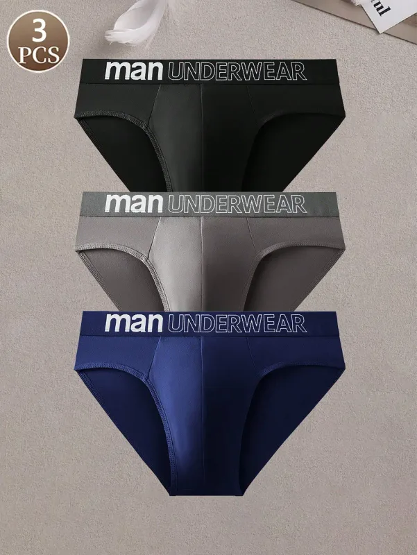 3PCS men's triangle pants simple casual sporty fashionable letter knitted underwear mid waist comfortable and soft men's briefs