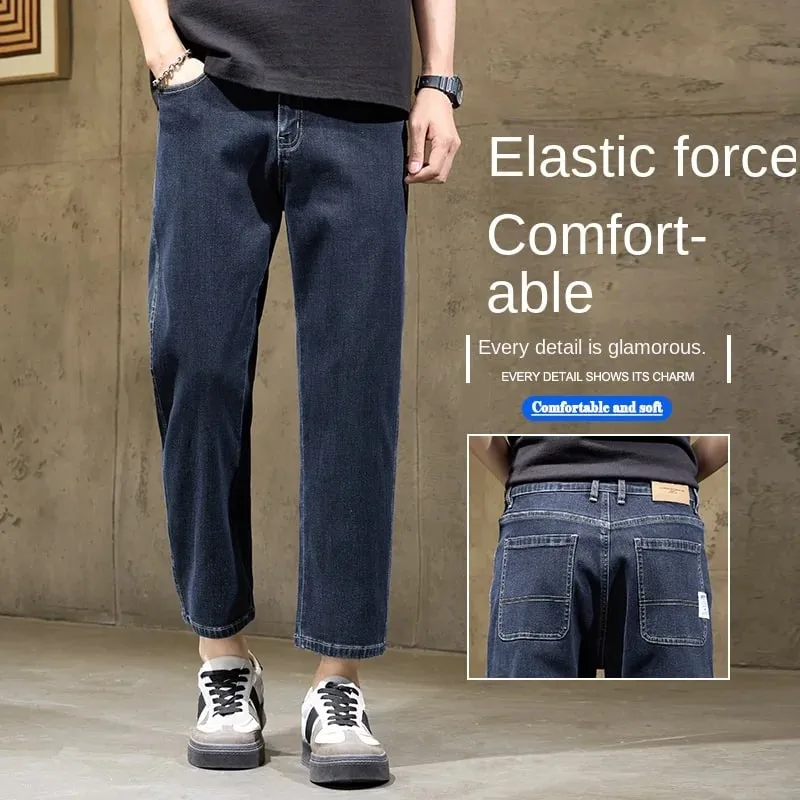 Men's Baggy Straight Leg Jeans Casual Stretch Denim 9-Length Comfortable Loose Trousers Spring Autumn Versatile Wide-Leg Pants — image 6