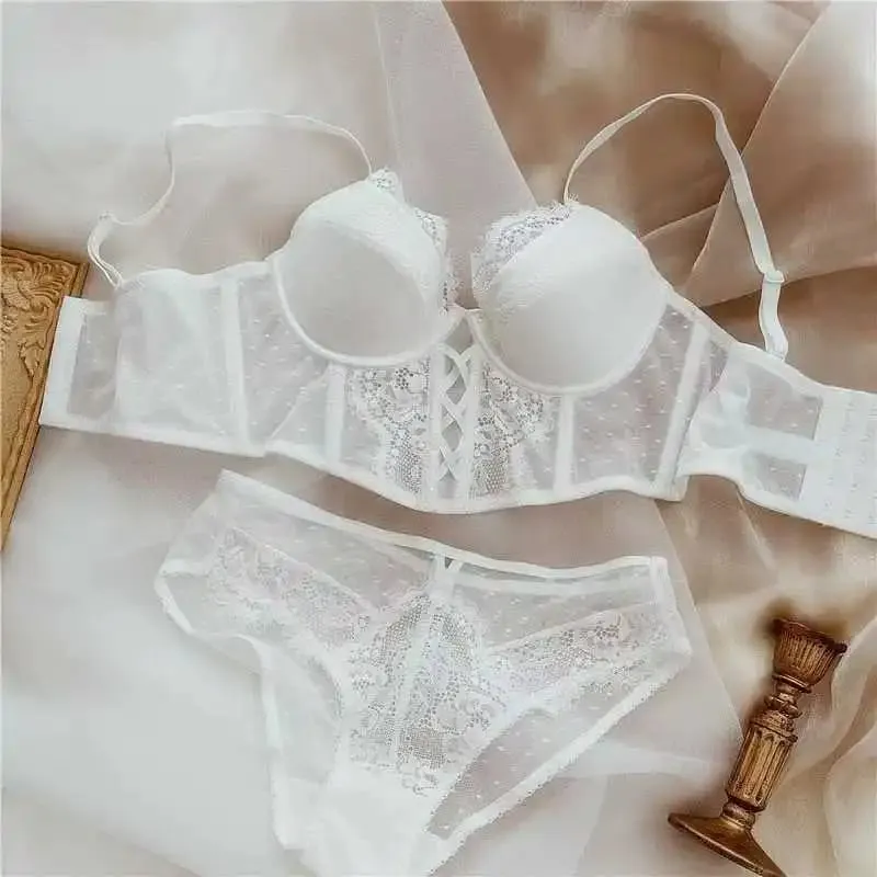 Σετ εσώρουχα γαλλικού τύπου Push Up με δαντέλα Mulher Thin Underwire Σουτιέν Διαφανές Chemise Soft Petite Μικρό μπούστο S-XL Petite Elegance — image 3