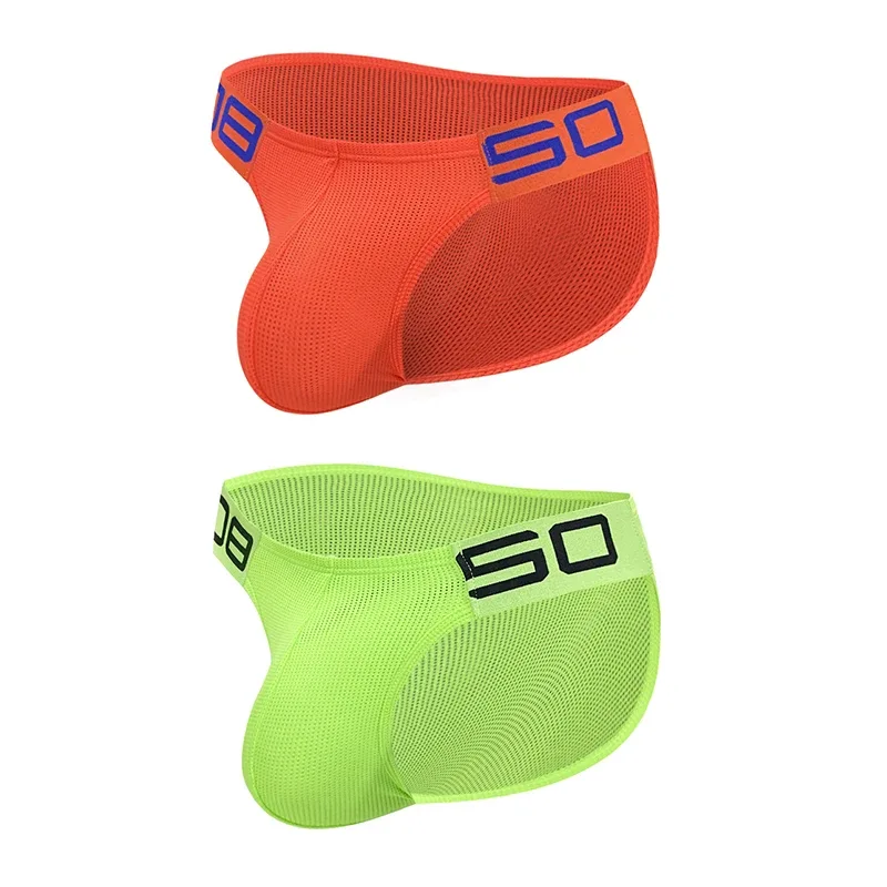 Men's Nylon Blend Mesh Breathable Briefs Horn Splice Letter Embossed Wide Elastic Waistband Fluorescent Color Sexy Underwear — image 33