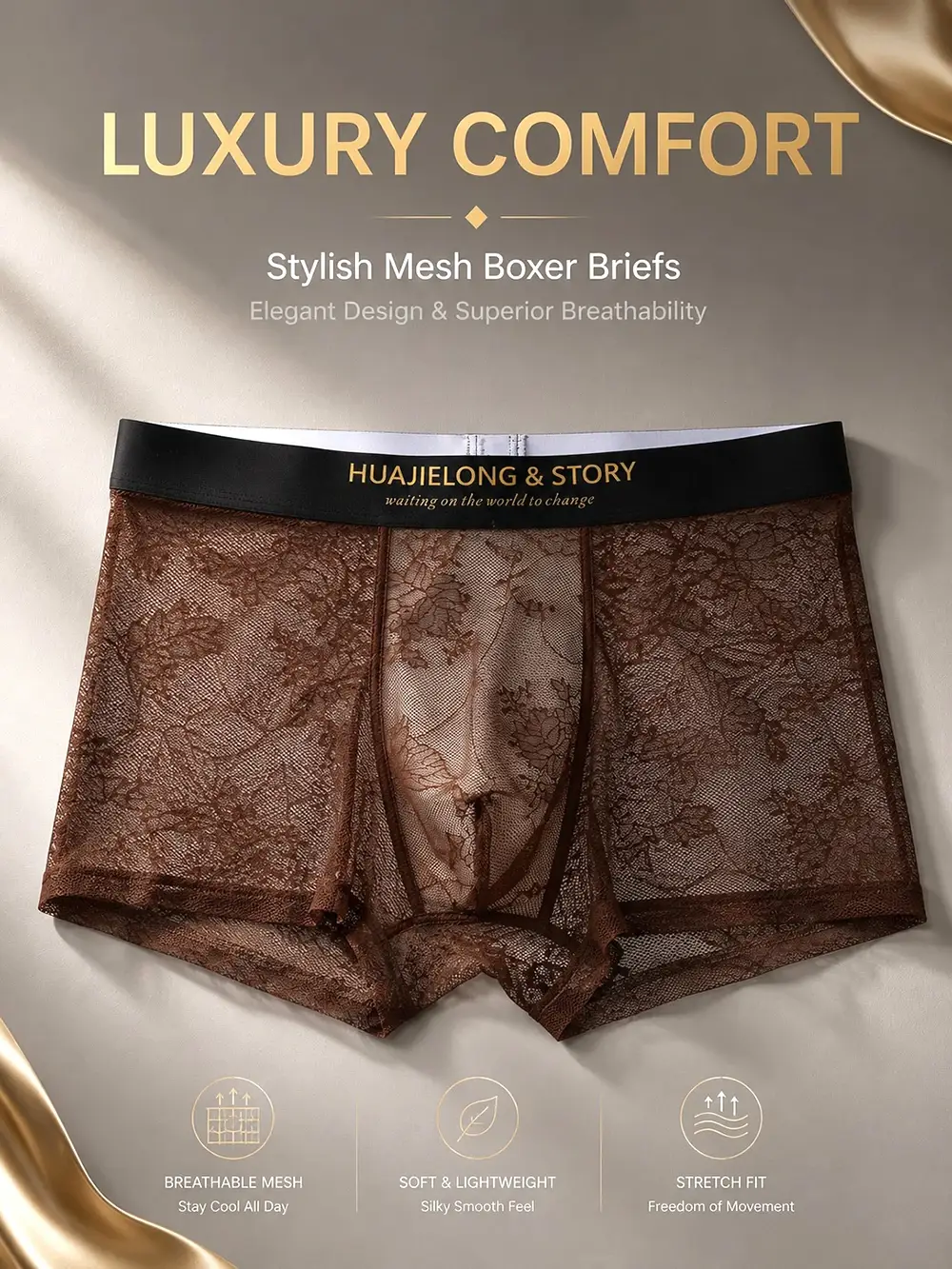 1/3PCS Sexy Lace Floral Knit Hollow Out Men Underwear Cool Ice Silk Breathable Mesh Crotch Boxers Man High Elastic Men's Panties — image 1