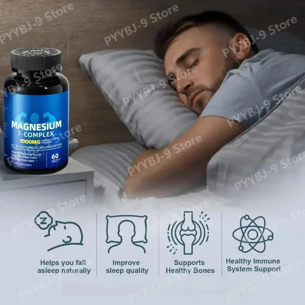 Κάψουλες Μαγνησίου 7-Complex 1000mg με Β6 D3 Ψευδάργυρο Υψηλής Απορρόφησης Vegan Φόρμουλα για Μυϊκή Νευρική Οστική Καρδιακή Υποστήριξη 60 Count — image 5