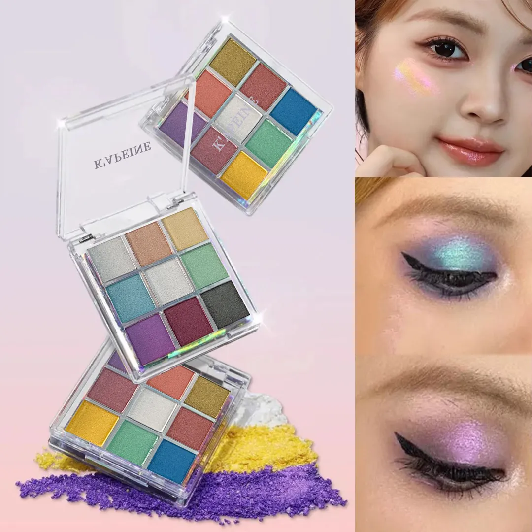 Παλέτα σκιών ματιών 9 χρωμάτων Glitter Chameleon Αδιάβροχο κιτ καλλυντικών με συμπιεσμένη πούδρα μακράς διαρκείας Μόδα παλέτα μακιγιάζ ματιών για γυναίκες