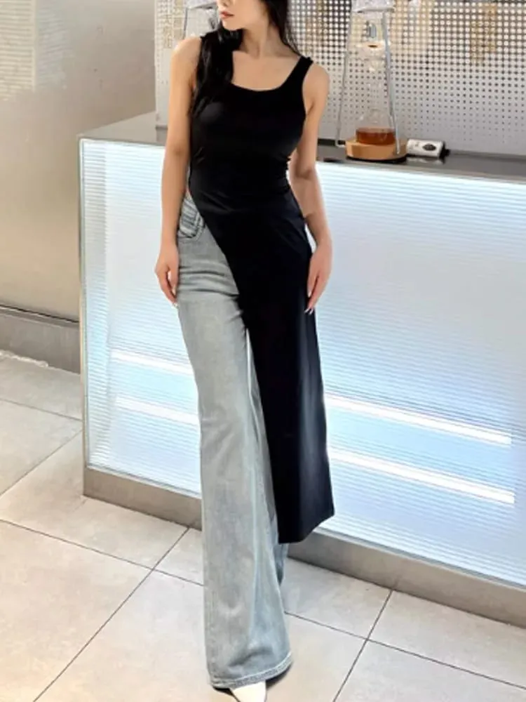 Καλοκαιρινή προσωπικότητα trend slim fit μονόχρωμο street niche ακανόνιστο ασύμμετρο στρίφωμα αμάνικο καμισό φόρεμα — image 2