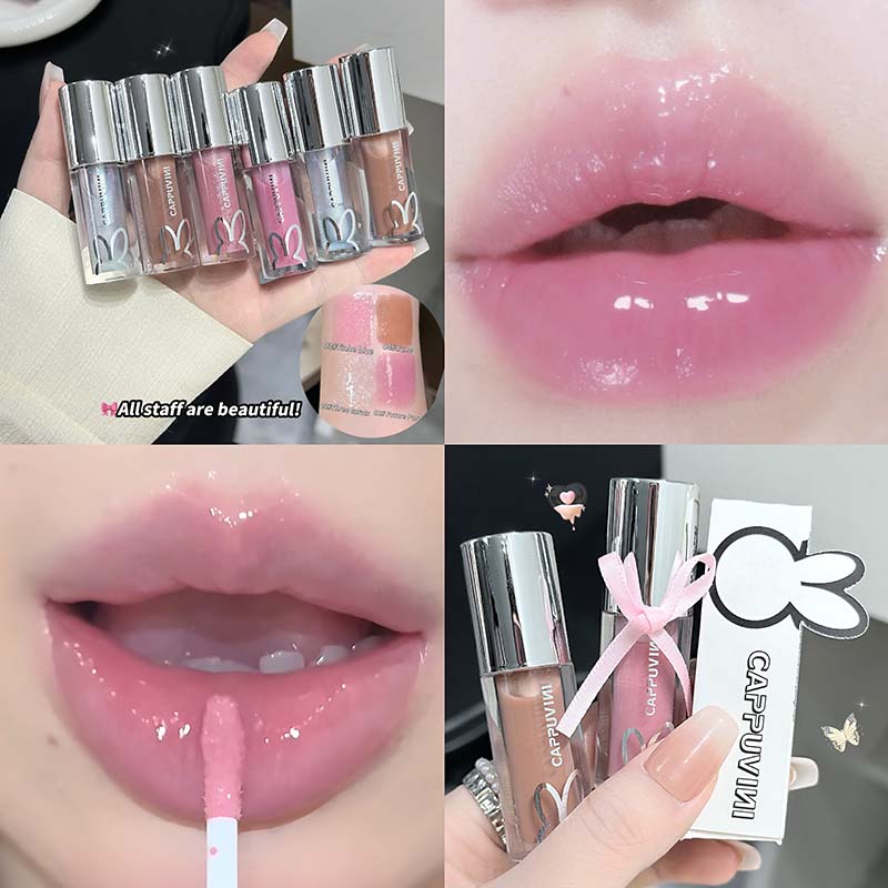 Καφέ Glitter Lip Glaze Lasting Shimmer Mirror Water Lip Gloss Waterproof Jelly Plumping Lipstick Make Up Ενυδατική απόχρωση χειλιών — image 6