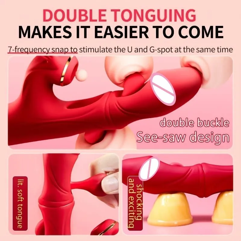 רטט דילדו 4in1 דחף לנשים חימום G Spot Clitoris Stimulator מציצת מכשיר לעיסוי נרתיק צעצועי מין אוננות לנשים — image 4
