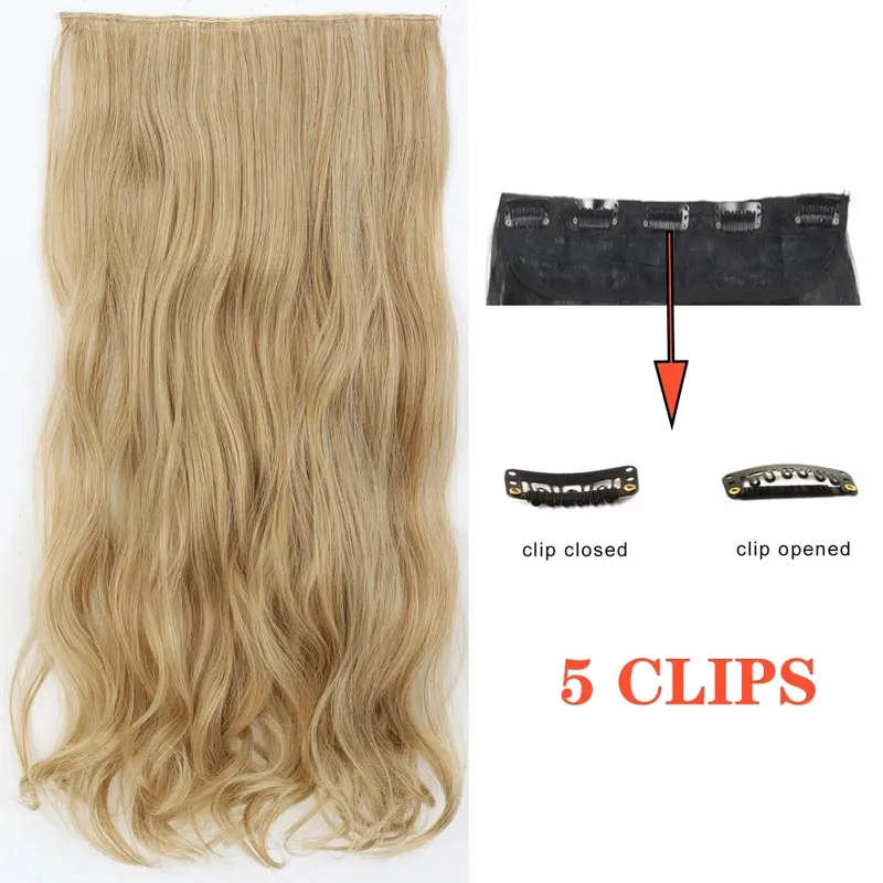 Synthetic Long Wave 5 Clips Hair Extensions Clips in High Temperature Fiber Black Brown Hairpiece — image 19